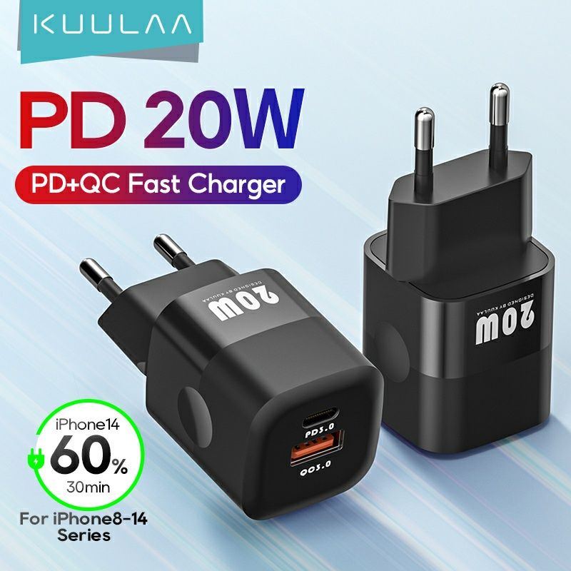 Швидка зарядка Kuulaa GaN 20w PD QC на два порти USB + Type C KL-CD59