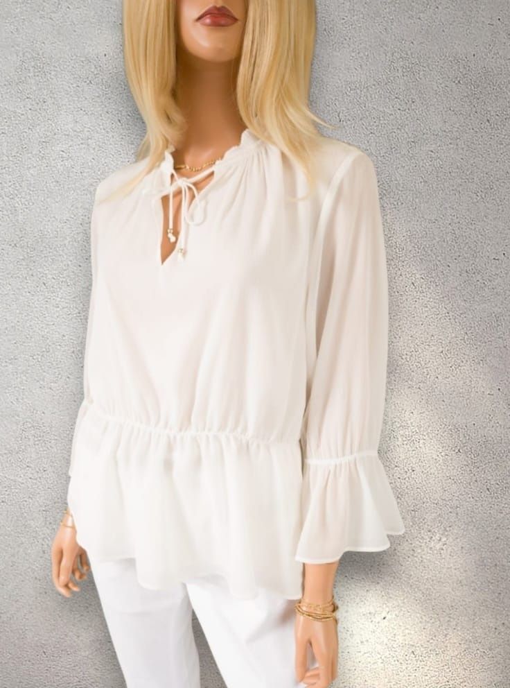 Biała elegancka bluzka koszulowa rękaw 3/4 boho xl