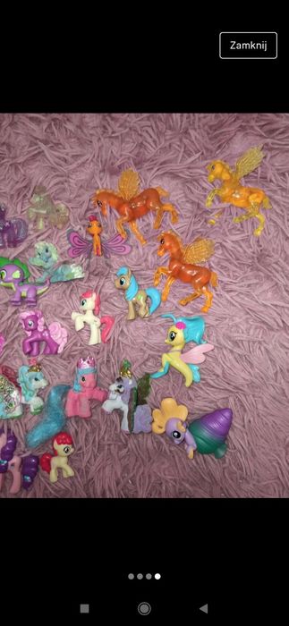 Zestaw figurek koniki pony filly brokatowe  spike