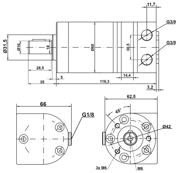 SILNIK Hydrauliczny BMM SMM MMS OMM DMM 20cm3 Porty Boczne [4533]