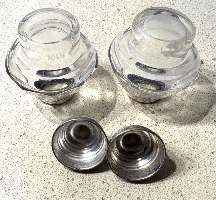 Par de antigos tinteiros em cristal com prata contrastada