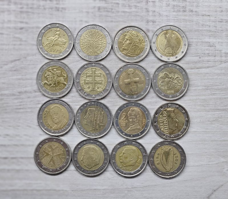 Монеты 1 и 2 Евро, € (биметалл), 50, 20, 10, 5, 2,1 евро центов
