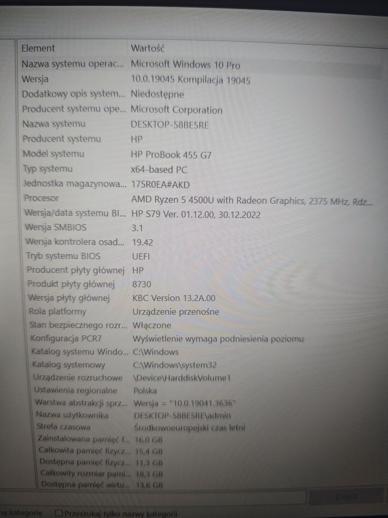 Laptop HP ProBook 455 G7 15,6" AMD Ryzen 5 / 16 GB SSD 512--JAK NOWY!