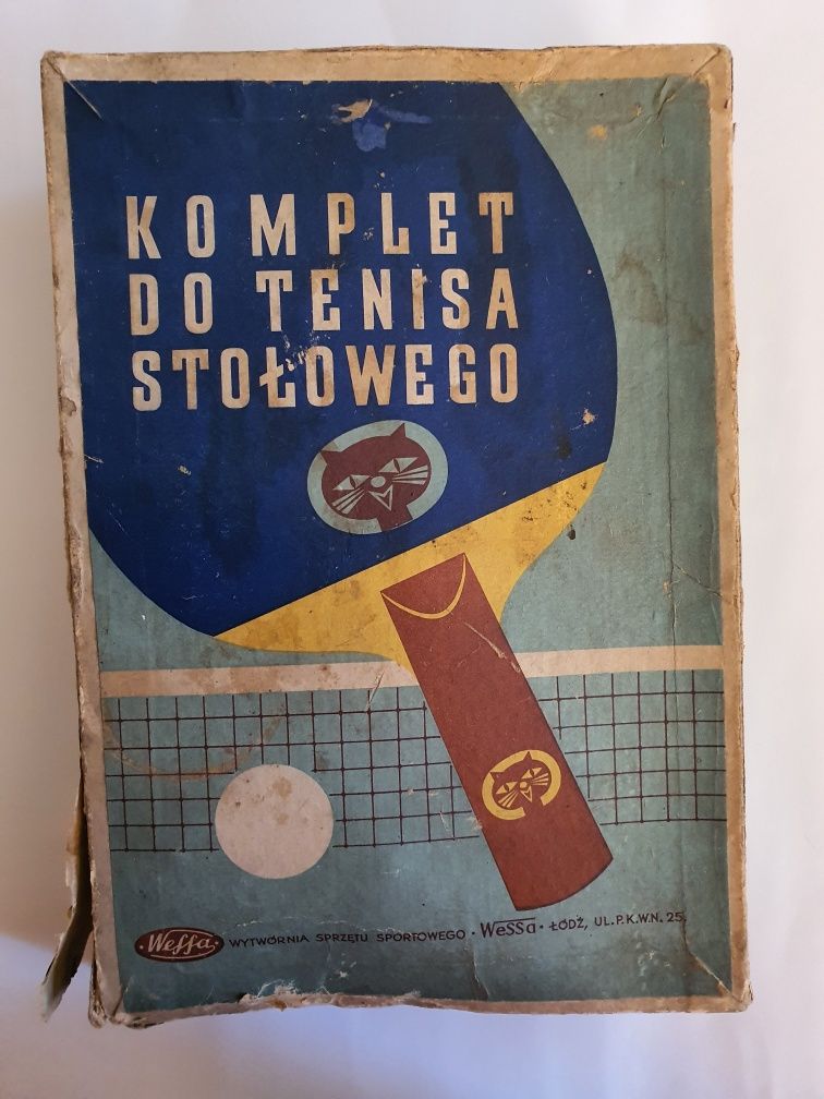 Vintage PRL zestaw do tenisa stołowego kompletny