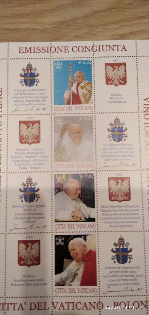 Znaczki czyste citta del Vaticano Polonia papież