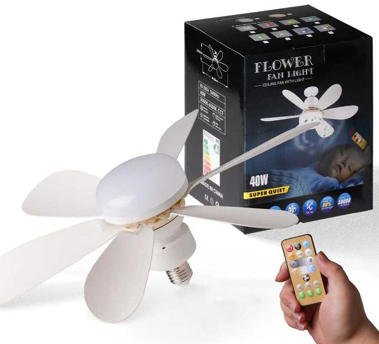 Потолочный вентилятор с лампой 40W/52см и дистанционным управлением