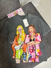 Сіра футболка Zara M, L виварена з дівчатами