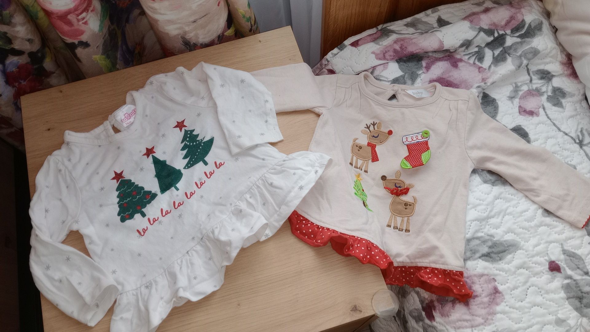 Bluzeczki koszulki świąteczne ubranka dla dziewczynki 74