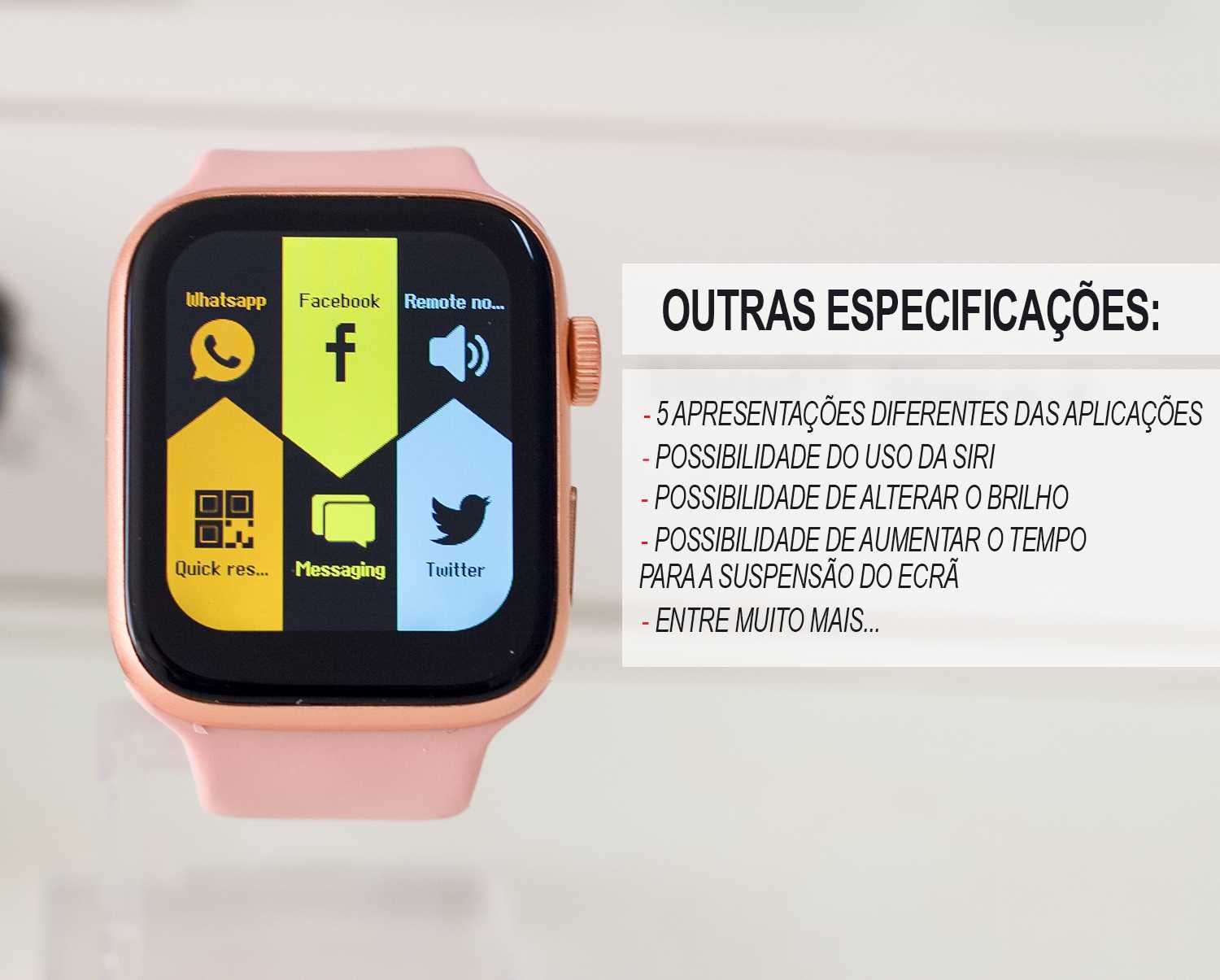 Smartwatch Rosa compatível para chamadas via Bluetooth