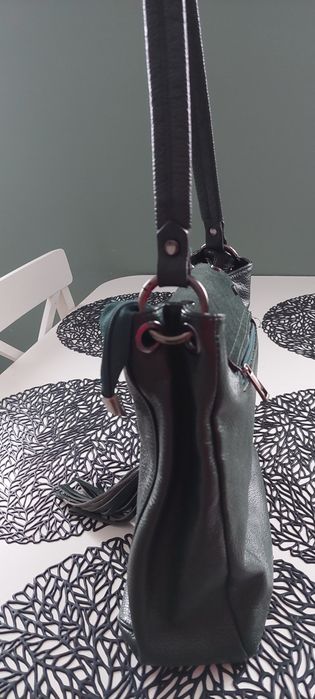 Toscanio torba skórzana butelkowa zieleń duza torebka damska na pasku