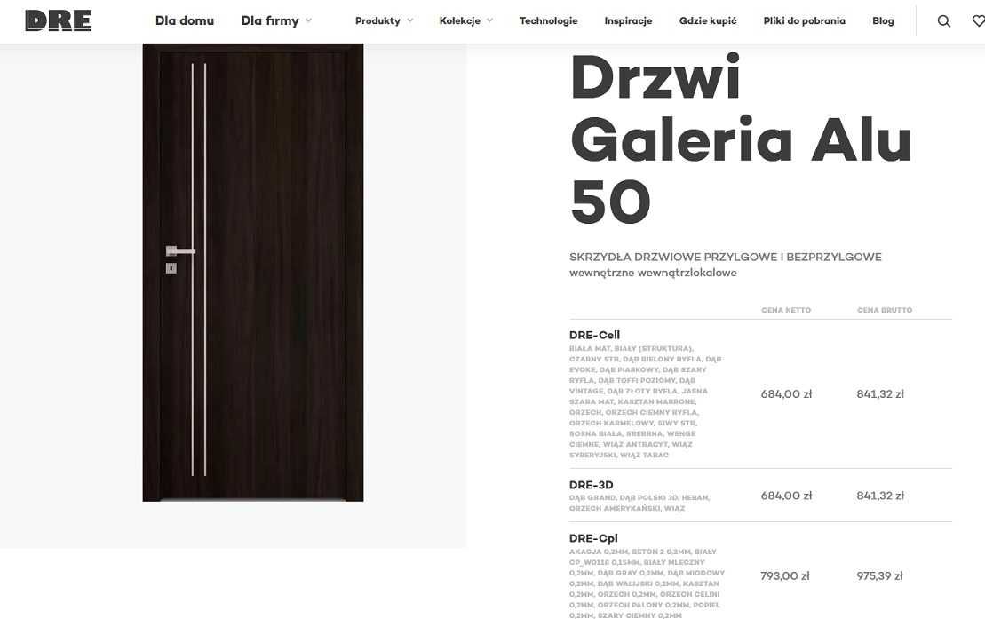 Drzwi płytowe Białe Skrzydło CPL  DRE ALU50 90P
