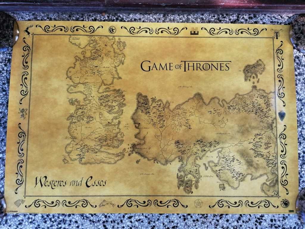 Plakat 92x61cm - Gra o Tron - Mapa Essos i Westeros - game of thrones