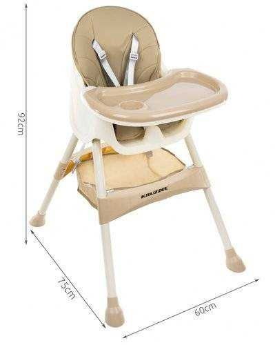 Krzesełko Fotelik do Karmienia dla Dzieci Taca 3w1 Beż