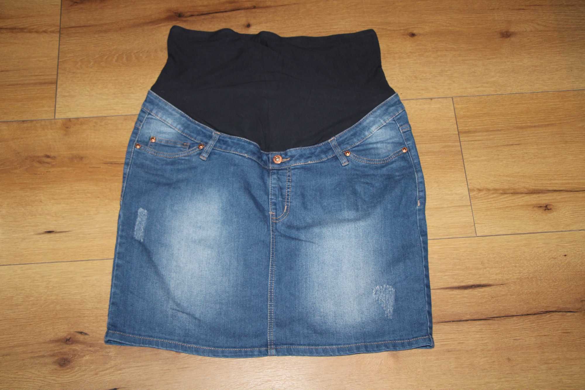 Spódnica jeans ciążowa z panelem przetarcia 44 mini bonprix bpc