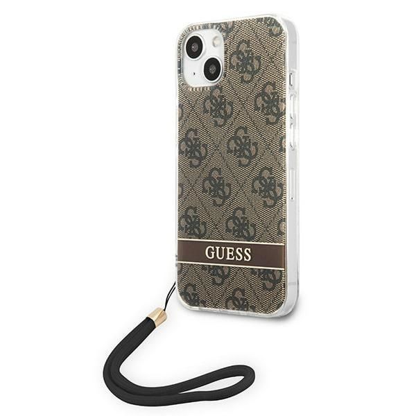 Pokrowiec na iPhone 14/15/13 6,1" Guess - Brązowy 4G Strap