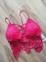 Nowy damski top fuksja odkryte plecy S/M Made in Italy