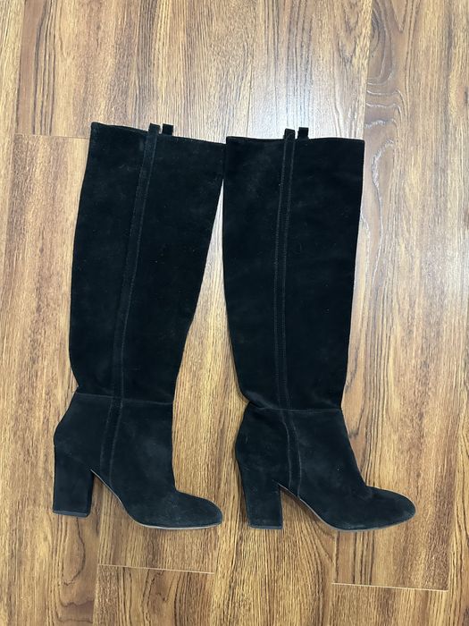 Сапоги zara з натуральноі замши козаки ботфорти чулки черевики