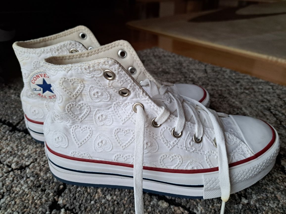 Converse All Star białe wysokie trampki z haftem serduszka r. 35