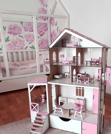 Ляльковий будиночок 93 см високий дім рухомий ліфт меблі для лол барбі