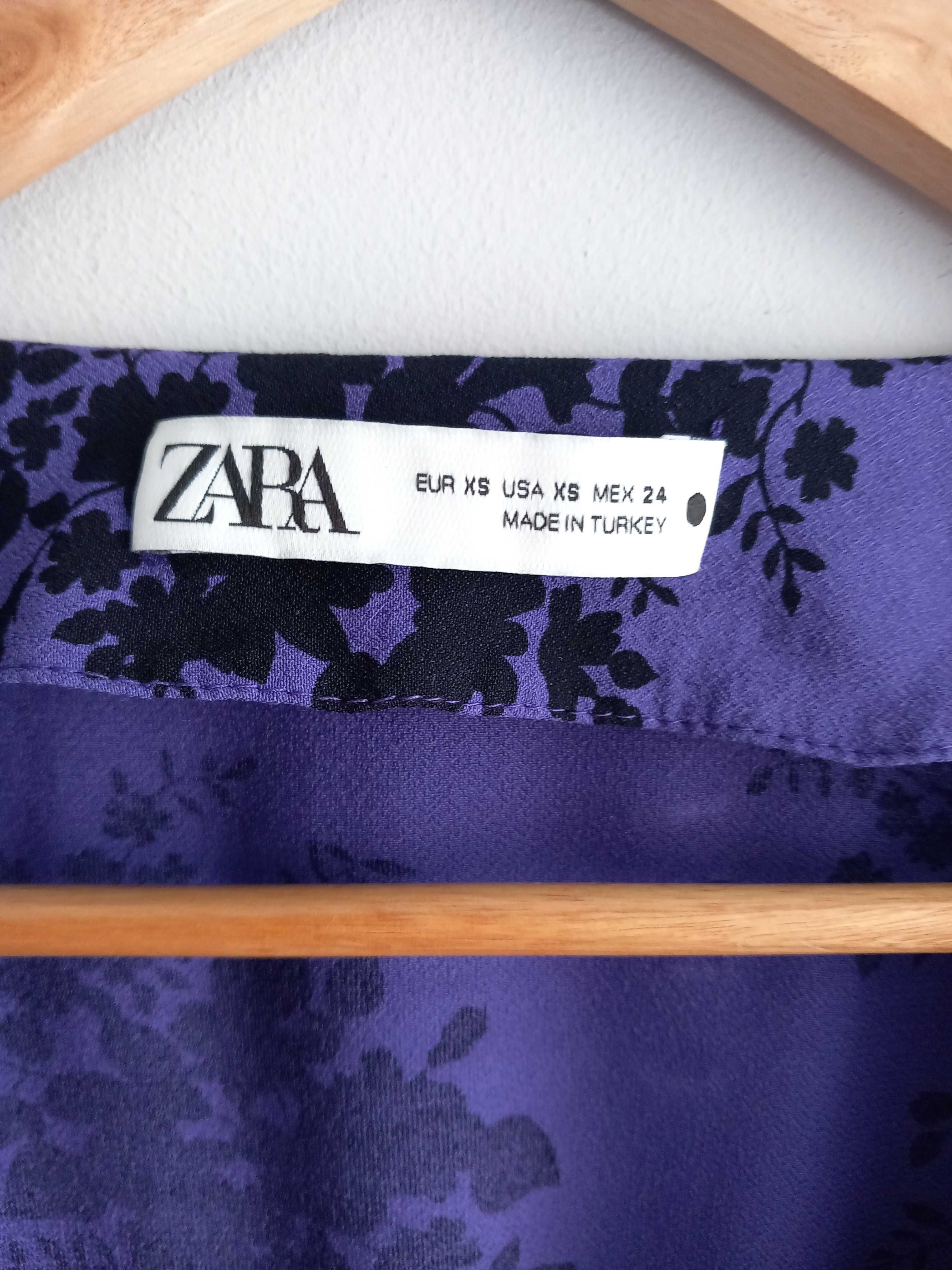 Zara krótka fioletowa sukienka kwiaty falbanka