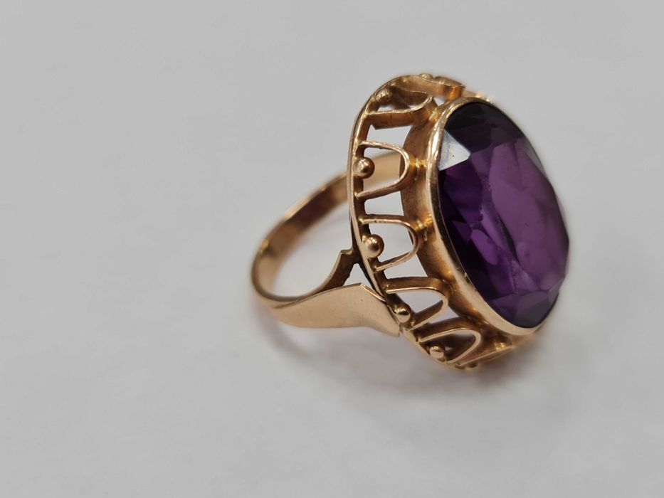 Złoty pierścionek/ 585/ 11.18 gram/ R17/ Aleksandryt/ Praca ręczna