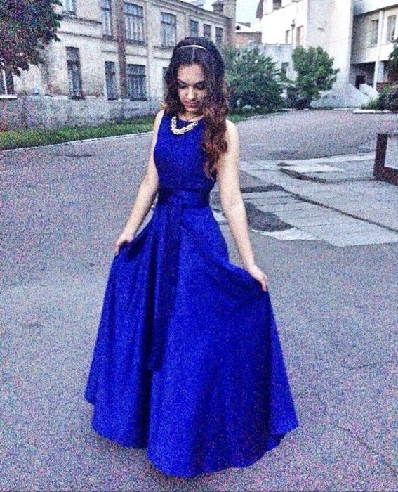 Синя атласна спідниця максі сонце на випускний випускна сукня