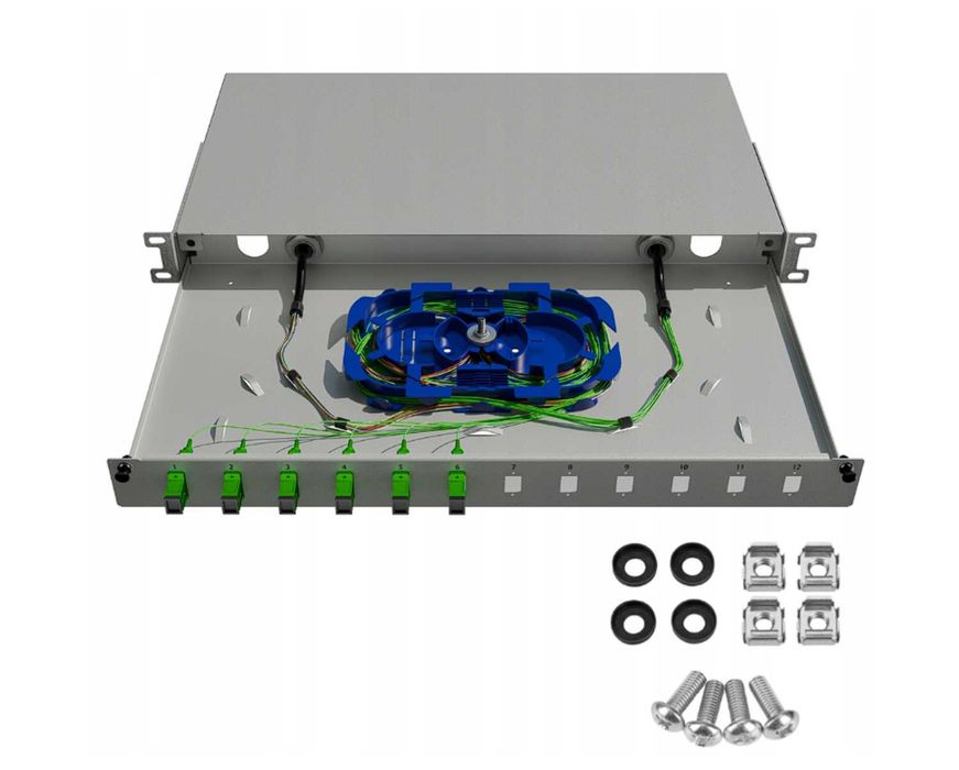 Przełącznica Światłowodowa Szuflada RACK 19" 1U 12xSC Simplex Szara