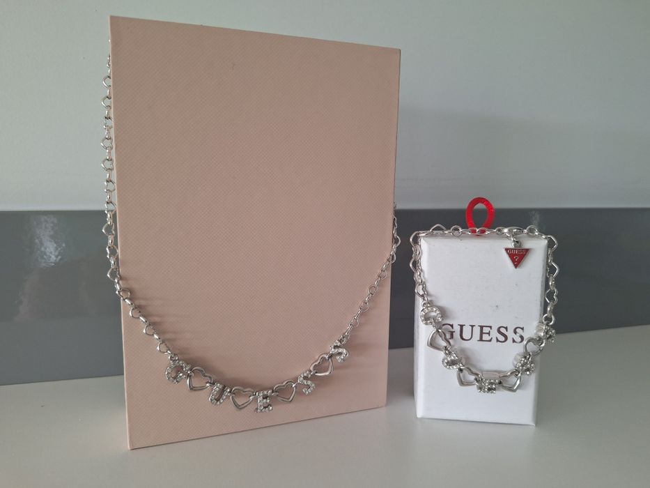 Srebrny naszyjnik i bransoletka Guess