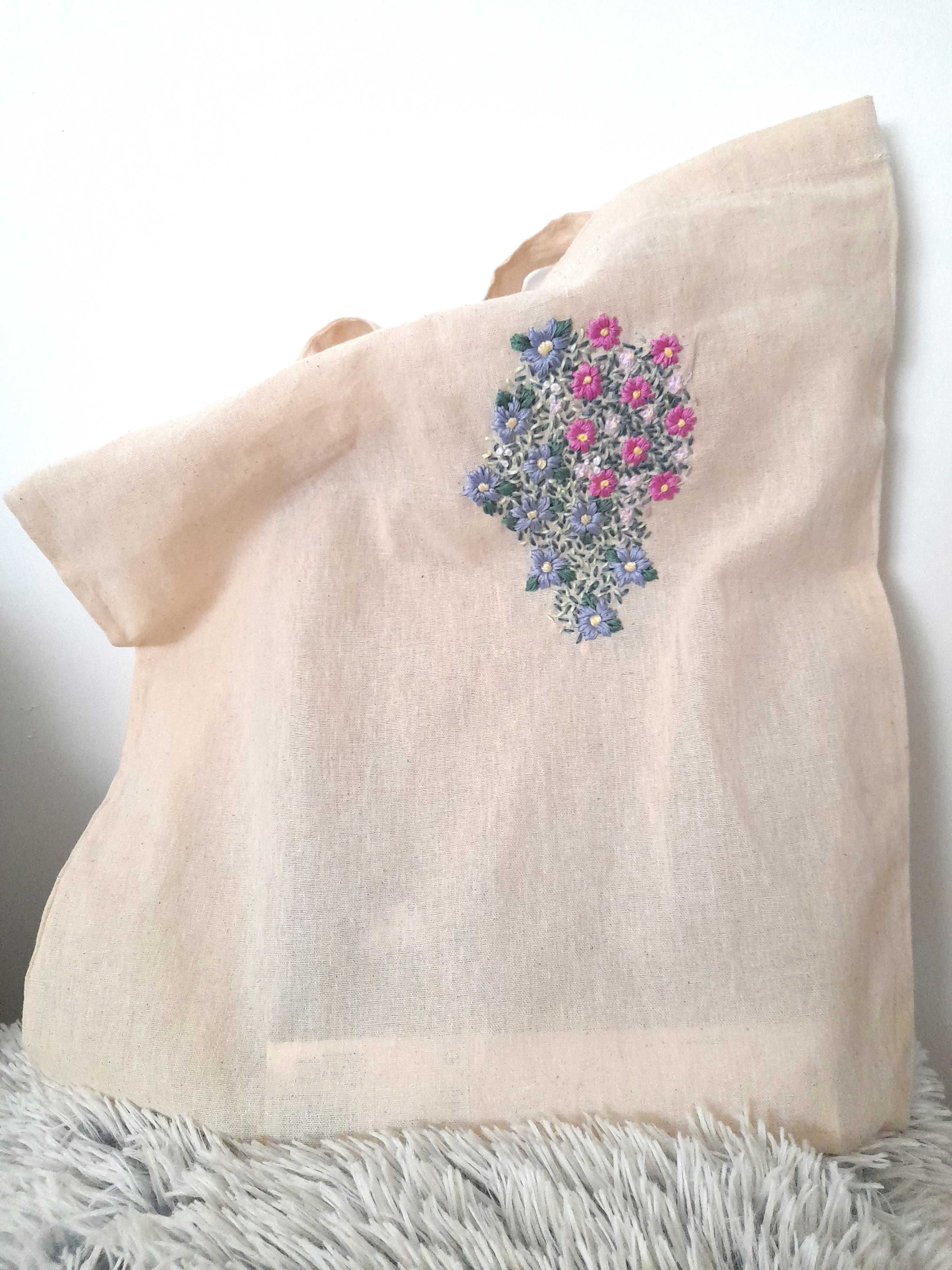 Tote bag XL 100% algodão bordada à mão nova