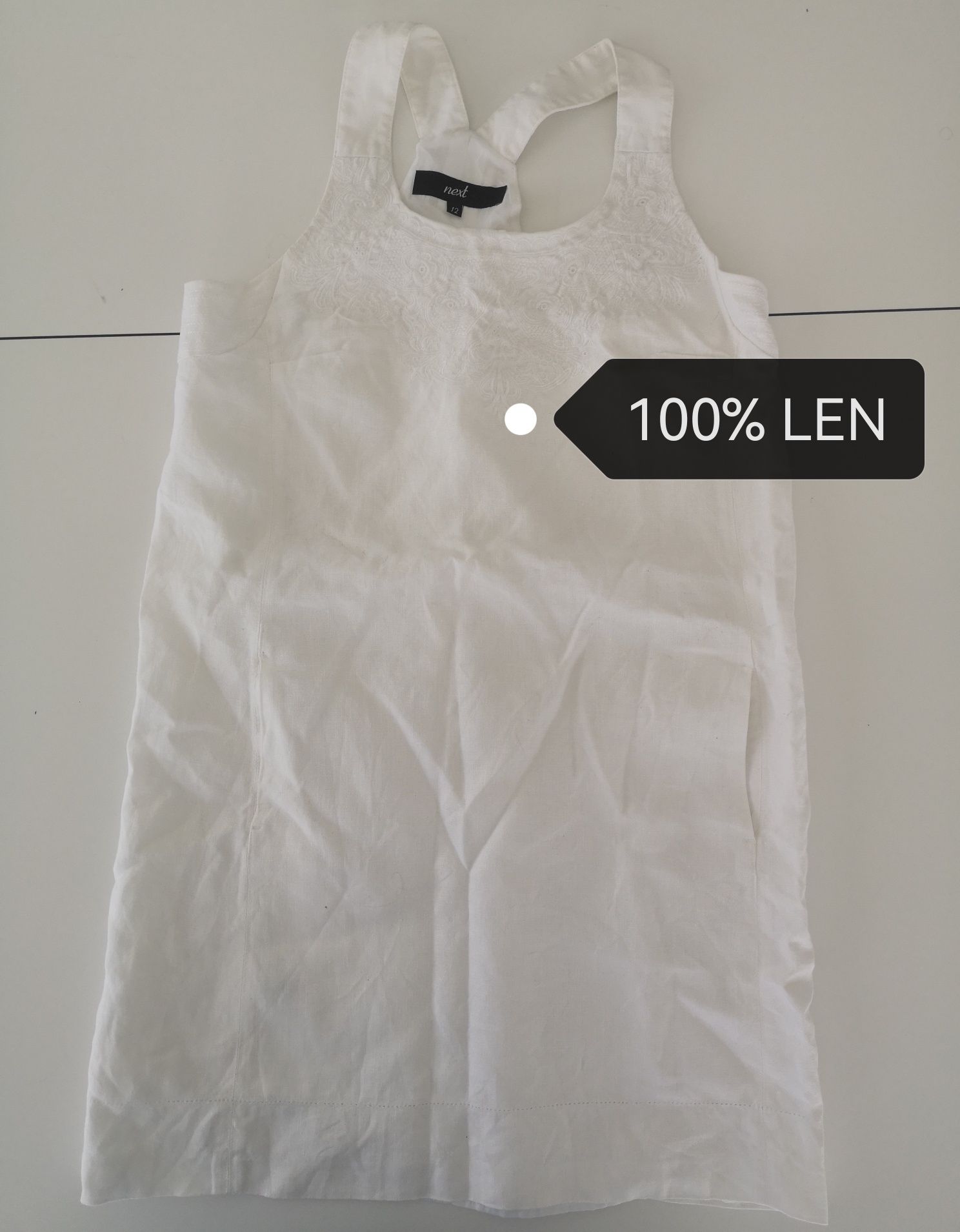 Piękna biała lniana sukienka Next 100%len rozmiar 40