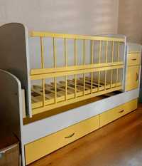 Дитяче ліжко, трансформер для новонароджених маятник+ матрац+білизна