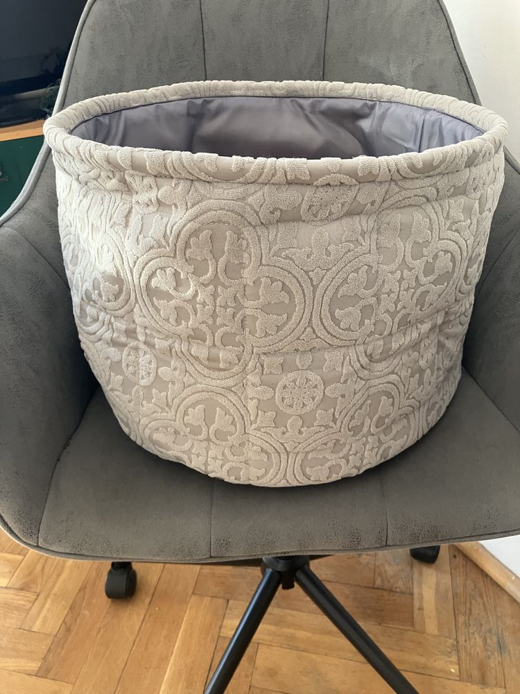 Duzy okragly pojemnik, kosz bawelniany welurowy szary wys.31 cm