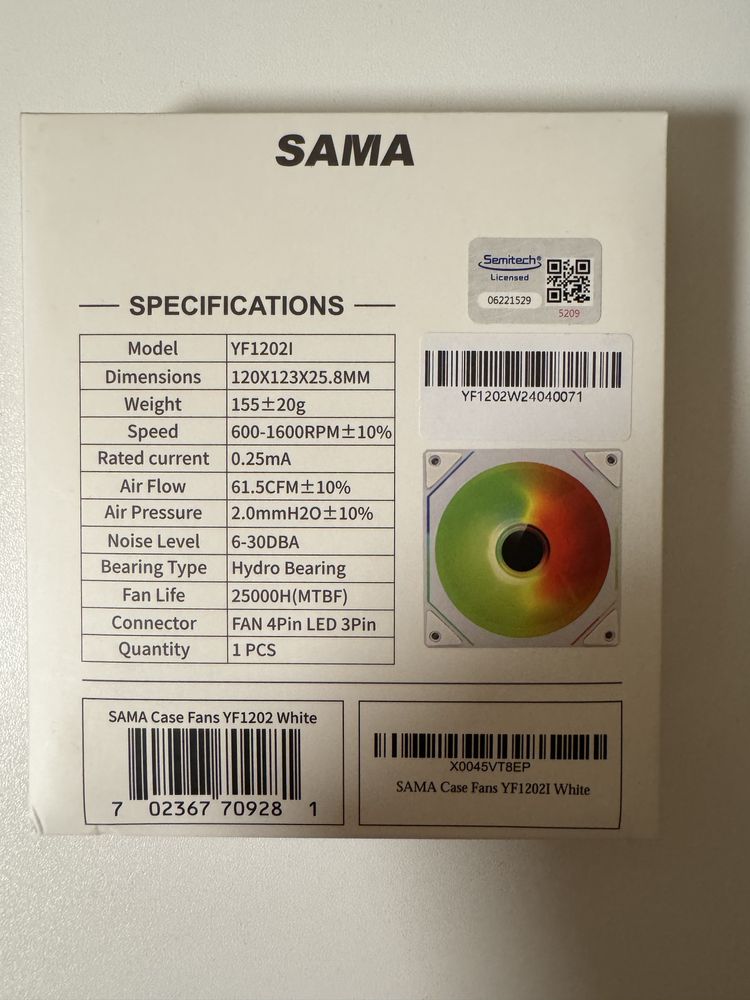 Кулери для корпуса SAMA YF1202I ARGB White