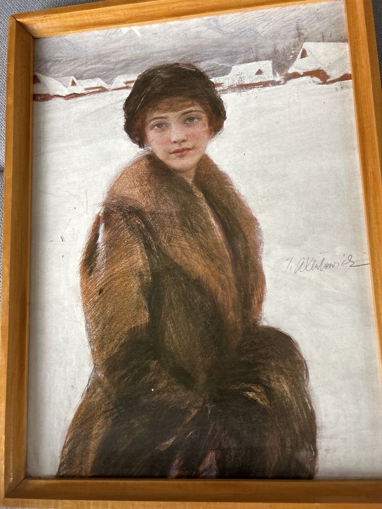 Obraz Teofo Axentowicz ,,Portret damy” w drewnianej ramie