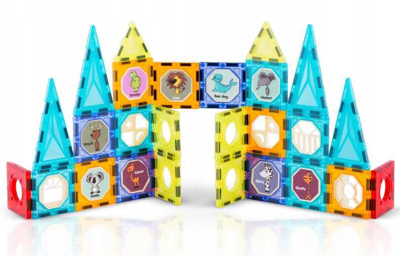DUŻY ZESTAW klocki magnetyczne edukacyjne 3D + naklejki