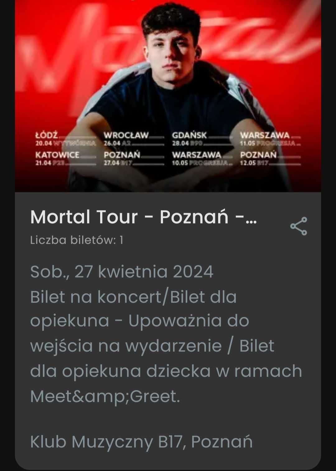 2 bilety koncert Mortalcio Poznań