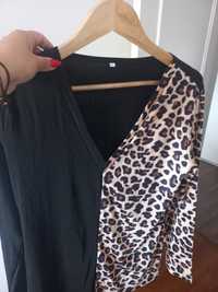 Blusa Nova L - Preta e padrão leopardo