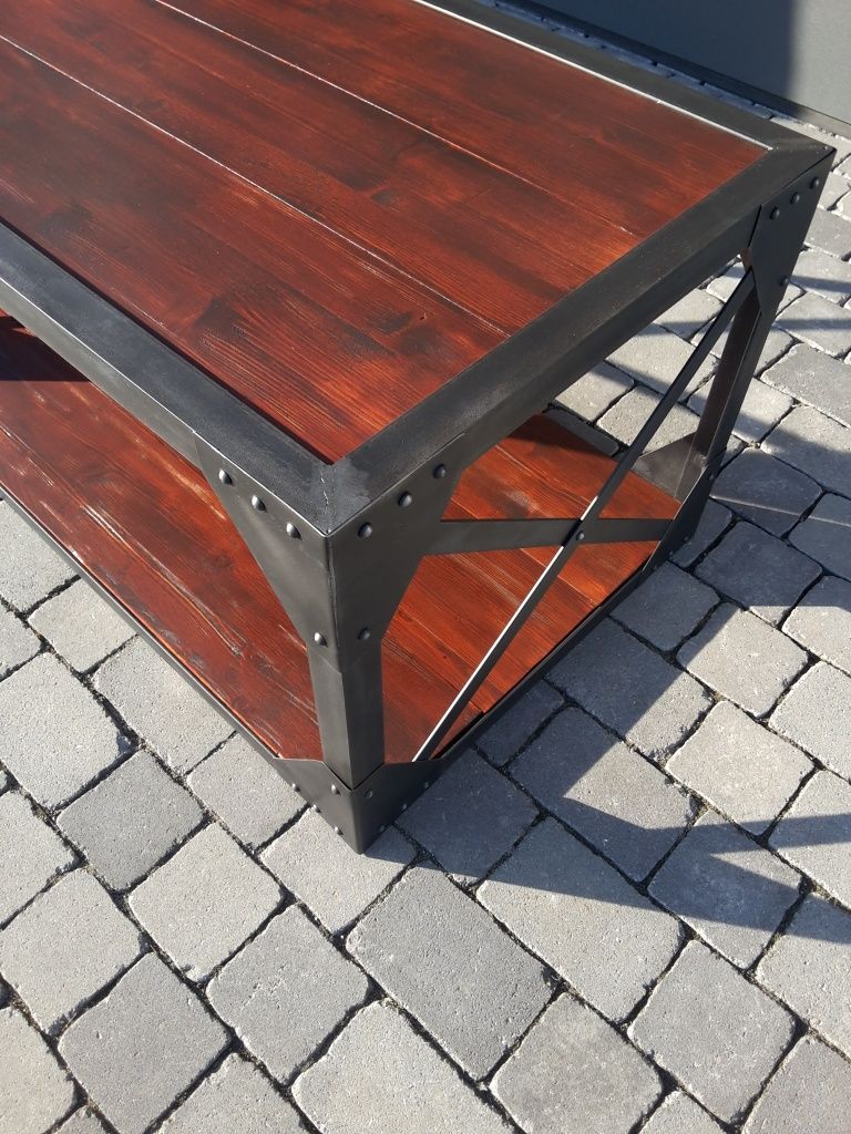 Loftowa ława w stylu industrialnym -ręcznie robiona- metal + drewno