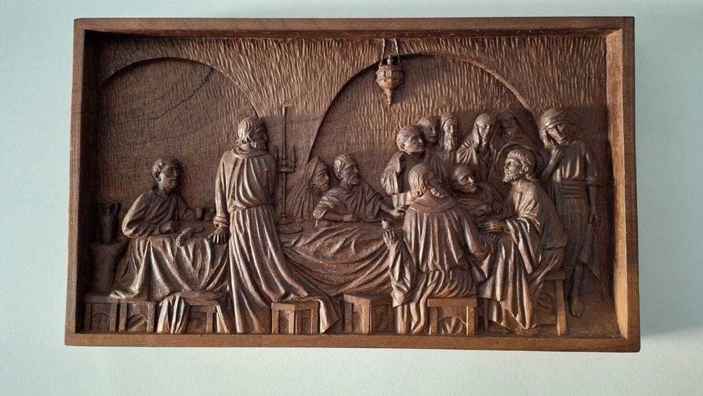 Última Ceia, quadro em madeira esculpida