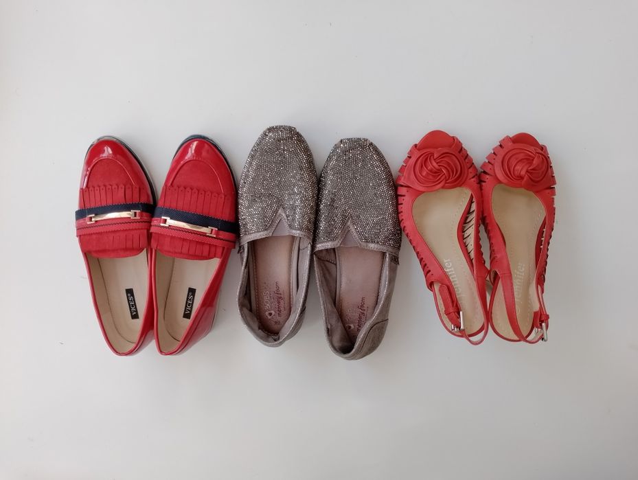 Zestaw buty espadryle półbuty na obcasie kryształki