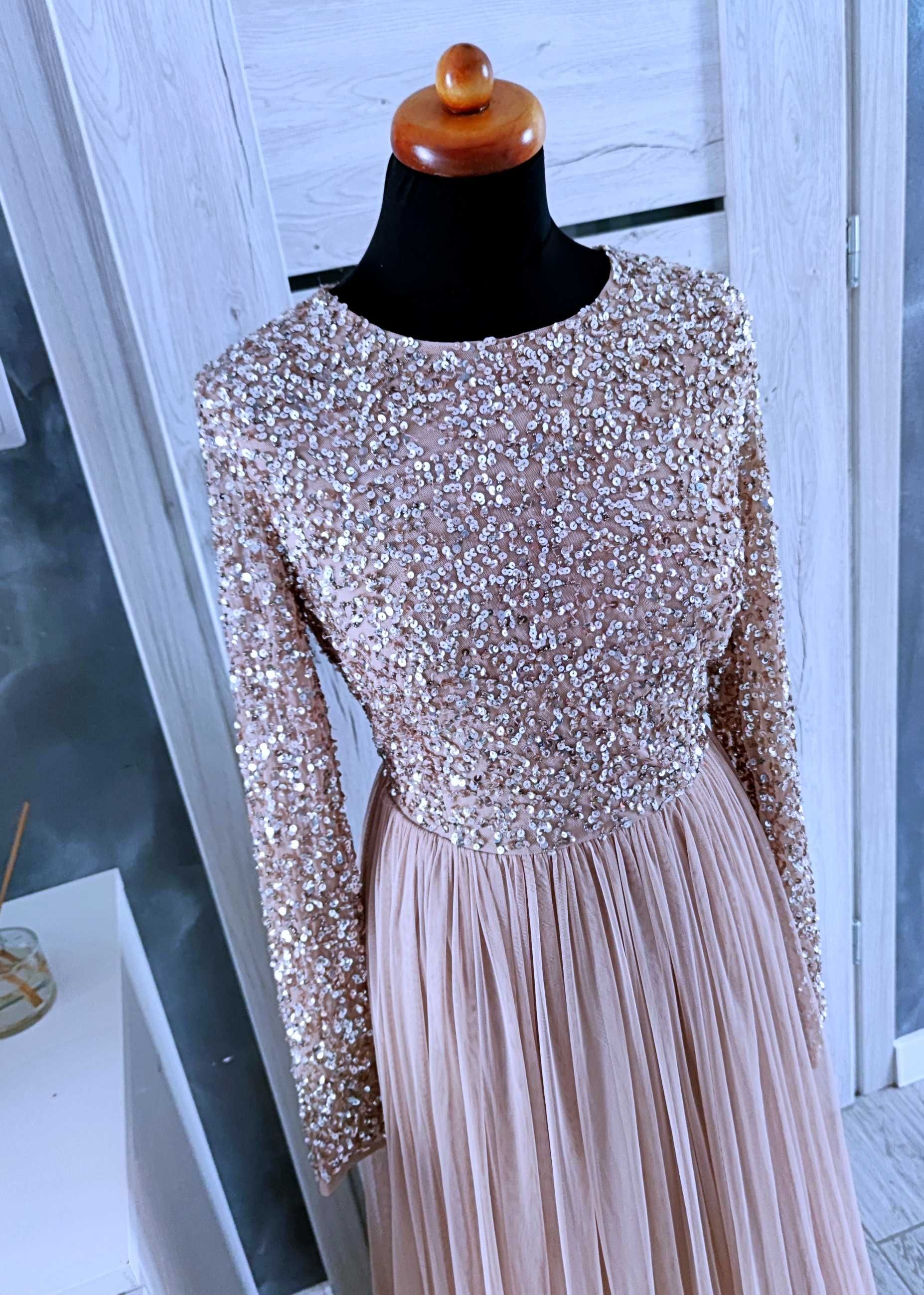 długa tiulowa suknia z cekinami balowa rozmiar xl 42 na bal wesele