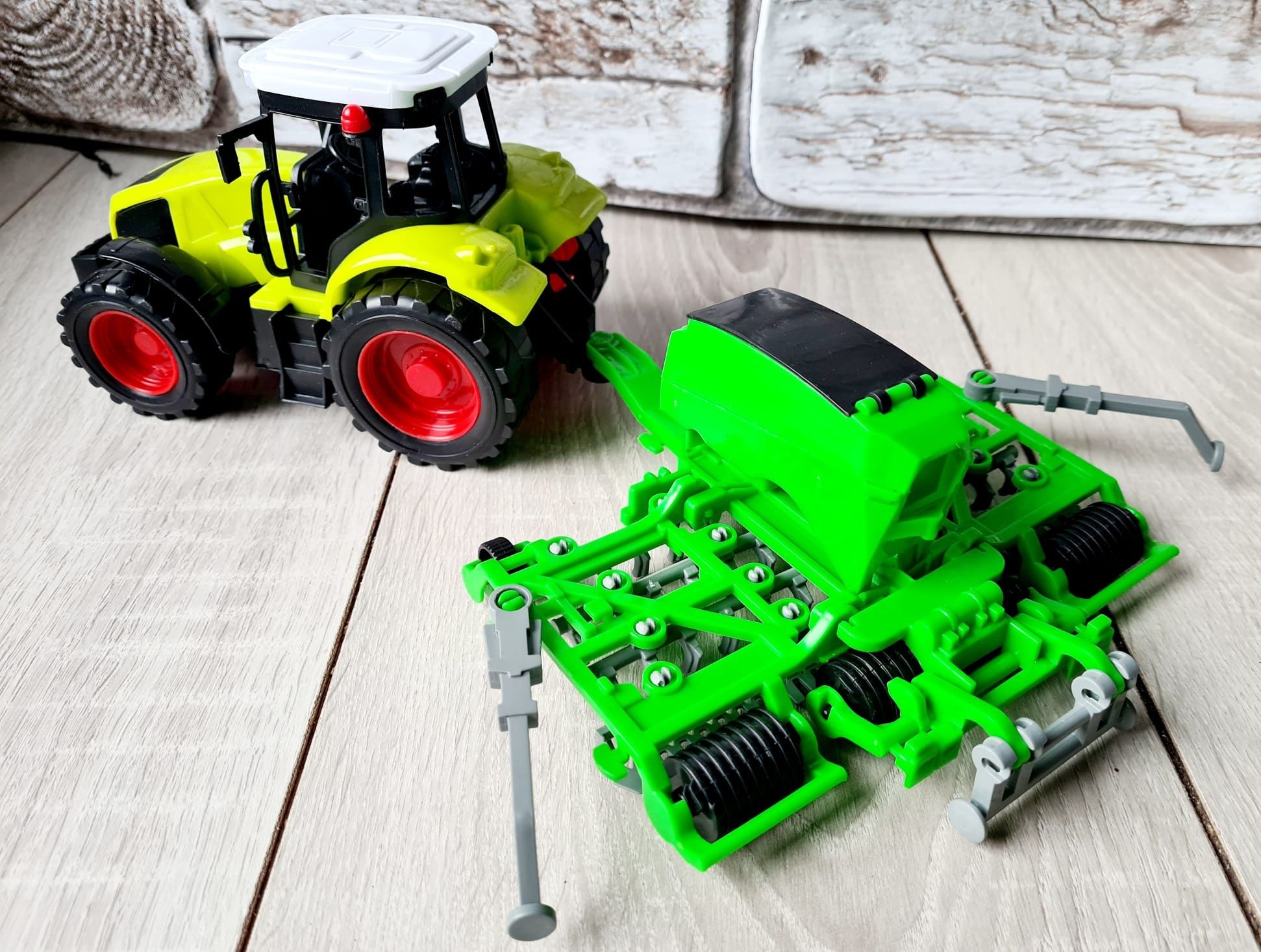 Duży Traktor zabawka dla dzieci z maszyną rolniczą zielony nowy