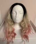 Peruka lace front wig blond kręcona falowana odrost różowe ombre