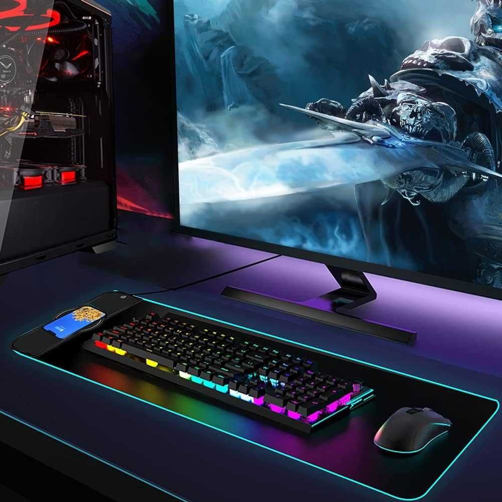 Auvstar podkładka pod mysz XXL 800x300mm RGB ładowarka indukcyjna 15W