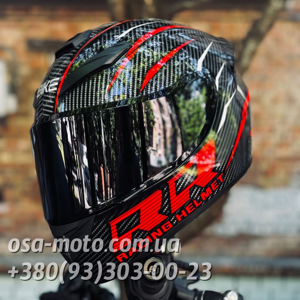 Мотошлем Carbon Gloss с черным стеклом Шлем для скутера Мопеда