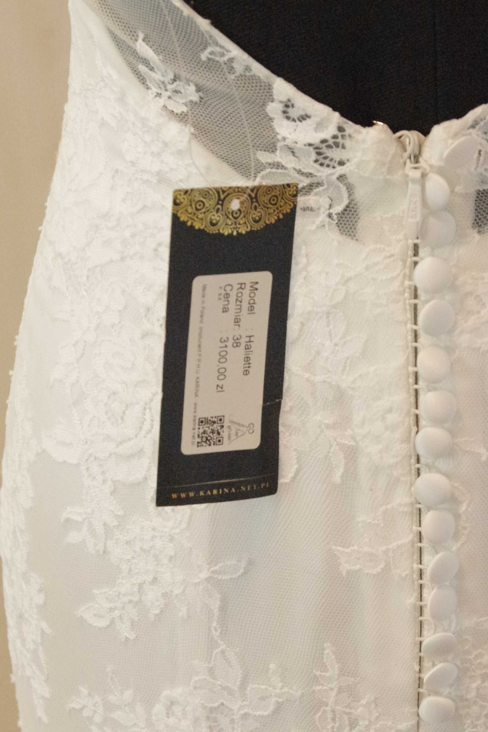 Nowa Suknia Ślubna Rozmiar 38 M Ivory Linia A Koronka Kokarda glamour