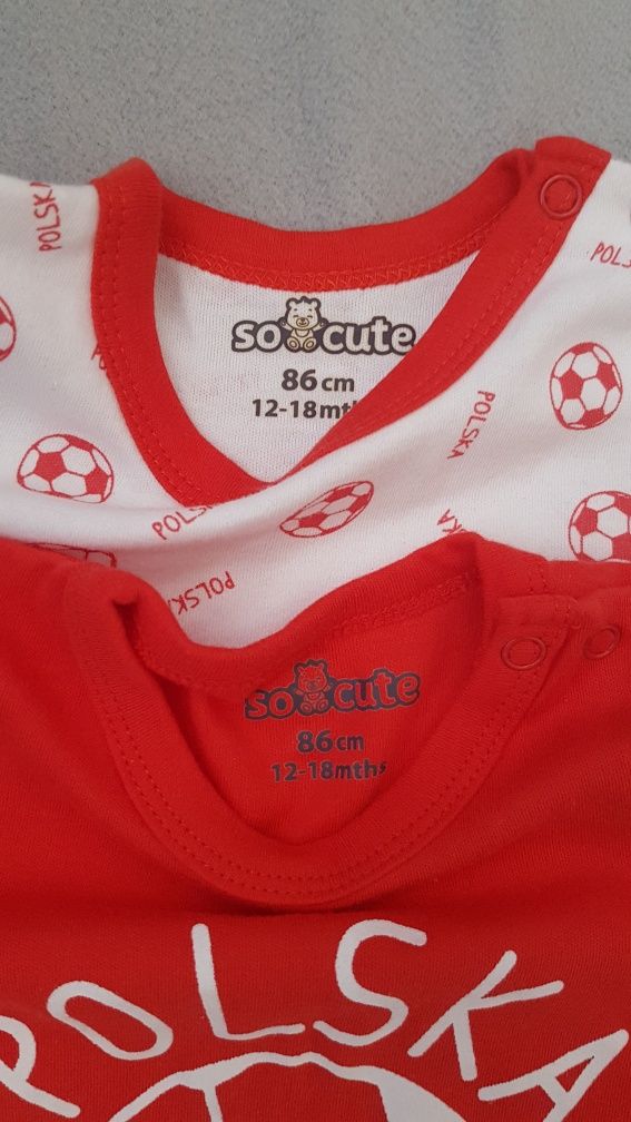 Zestaw 2x body So Cute, nowe bez metki,r. 86, Polska Gola, kibicowanie