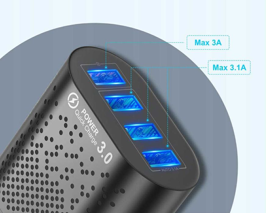 Zestaw ładowarka 4x USB i kabel 3w1 szybkie ładowanie 3 0 uniwersalna