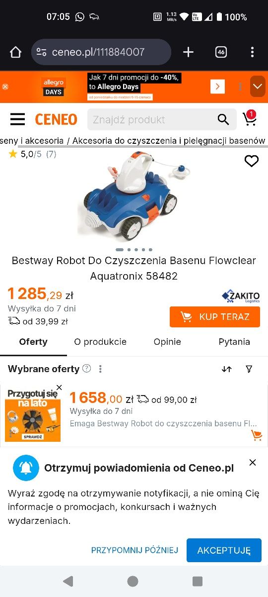 Robot Basenowy Bestway sprawny automatyczny do nie wielkoego basenu