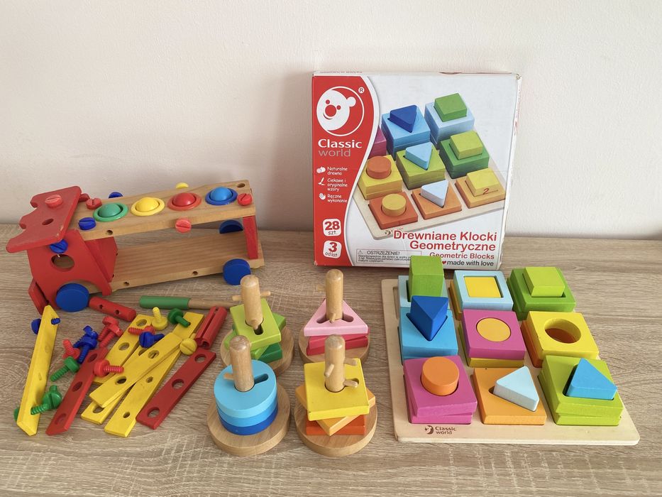 Drewniane zabawki komplet edukacyjne